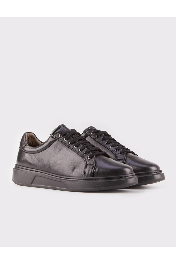 Cabani Shoes Chaussures de sport pour hommes en cuir véritable noir à lacets Eva Taban - Noir