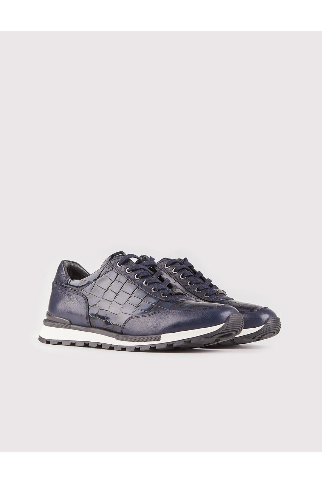 Cabani Shoes Chaussures de sport pour hommes en cuir véritable bleu marine à lacets imprimés - Bleu marine