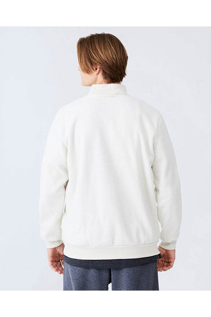 LTB Sweat-shirt crème coupe droite à col droit et fermeture éclair