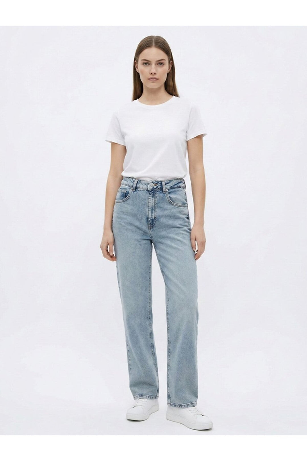 LTB Danica L Pantalon en Jean Mi- Indigo à Taille Haute et Jambes Larges - mid Indigo