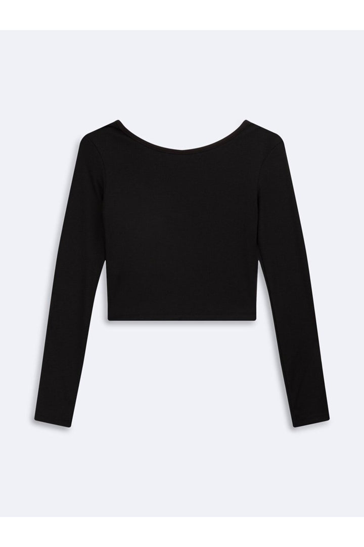 LTB Sweatshirt noir à col bateau crop à manches longues - Noir