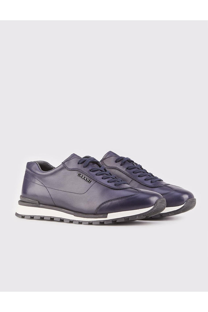 Cabani Shoes Chaussures de sport en cuir véritable pour homme bleu marine à lacets - Bleu marine