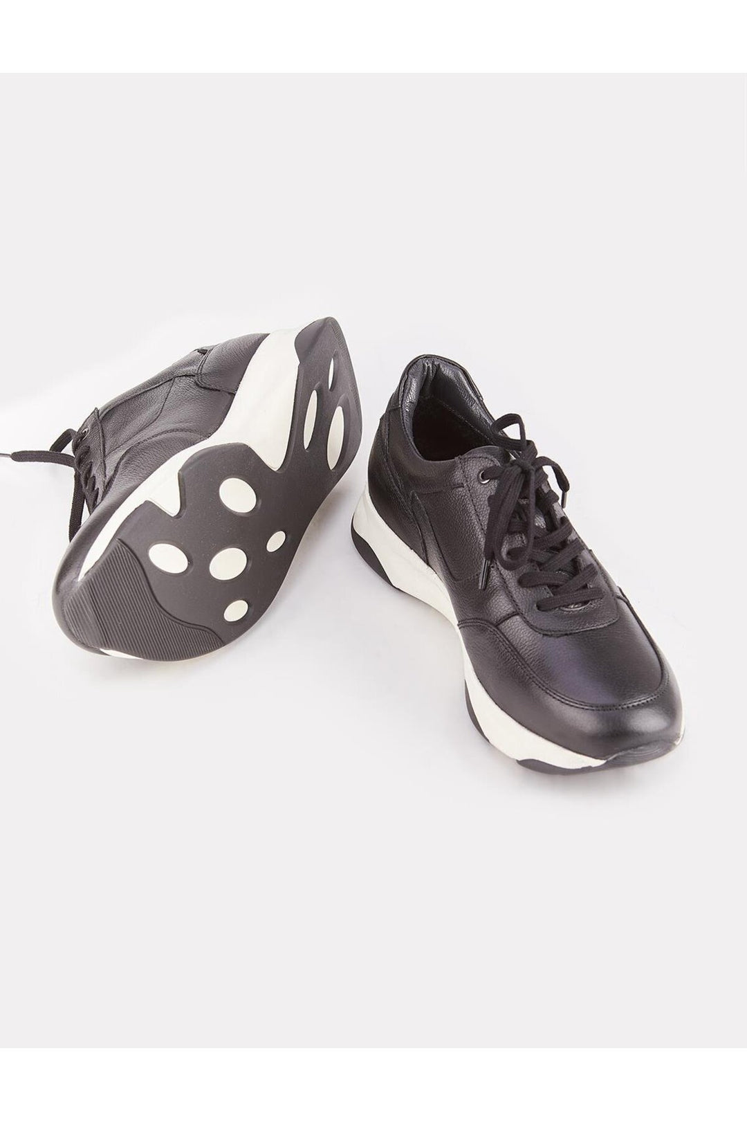 Cabani Shoes Baskets de sport pour homme en cuir véritable noir avec fourrure et lacets - Noir
