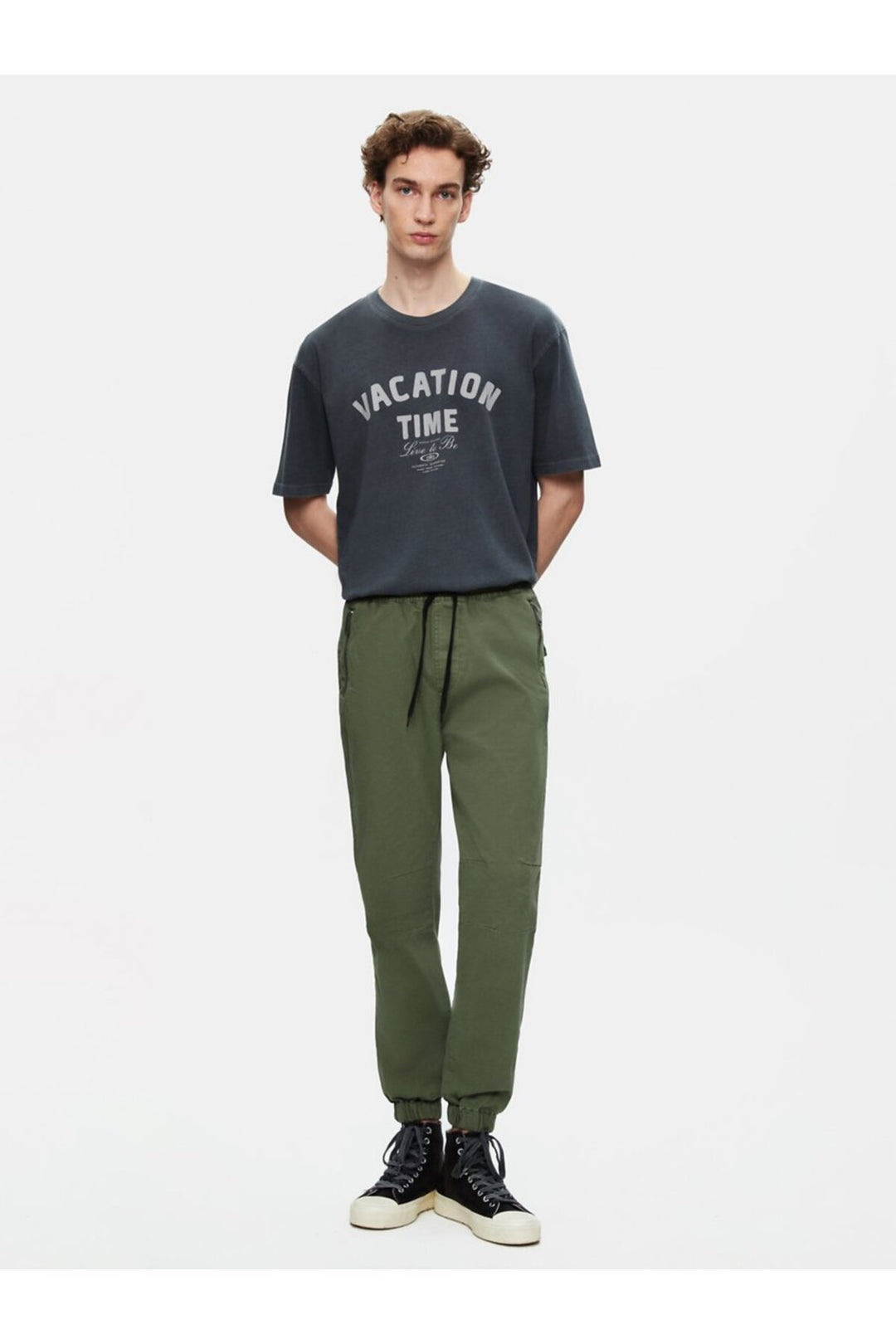 LTB Pantalon vert en gabardine à taille élastique