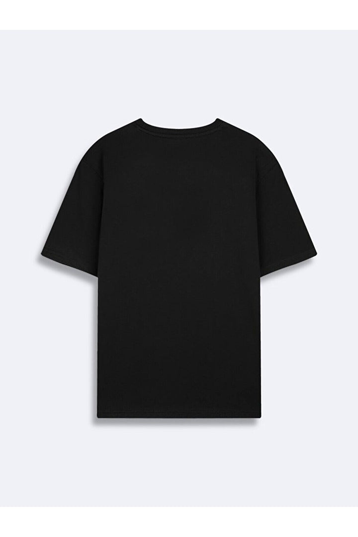 LTB T-shirt noir classique à manches courtes et col zéro avec imprimé pression