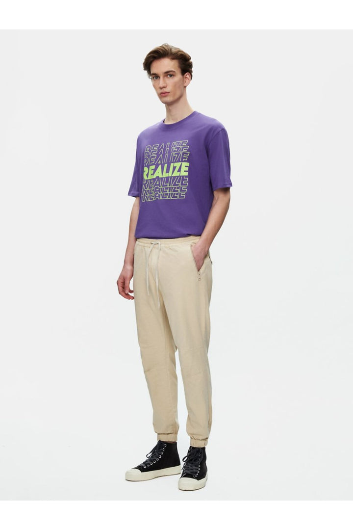 LTB Pantalon gabardine beige à taille élastique