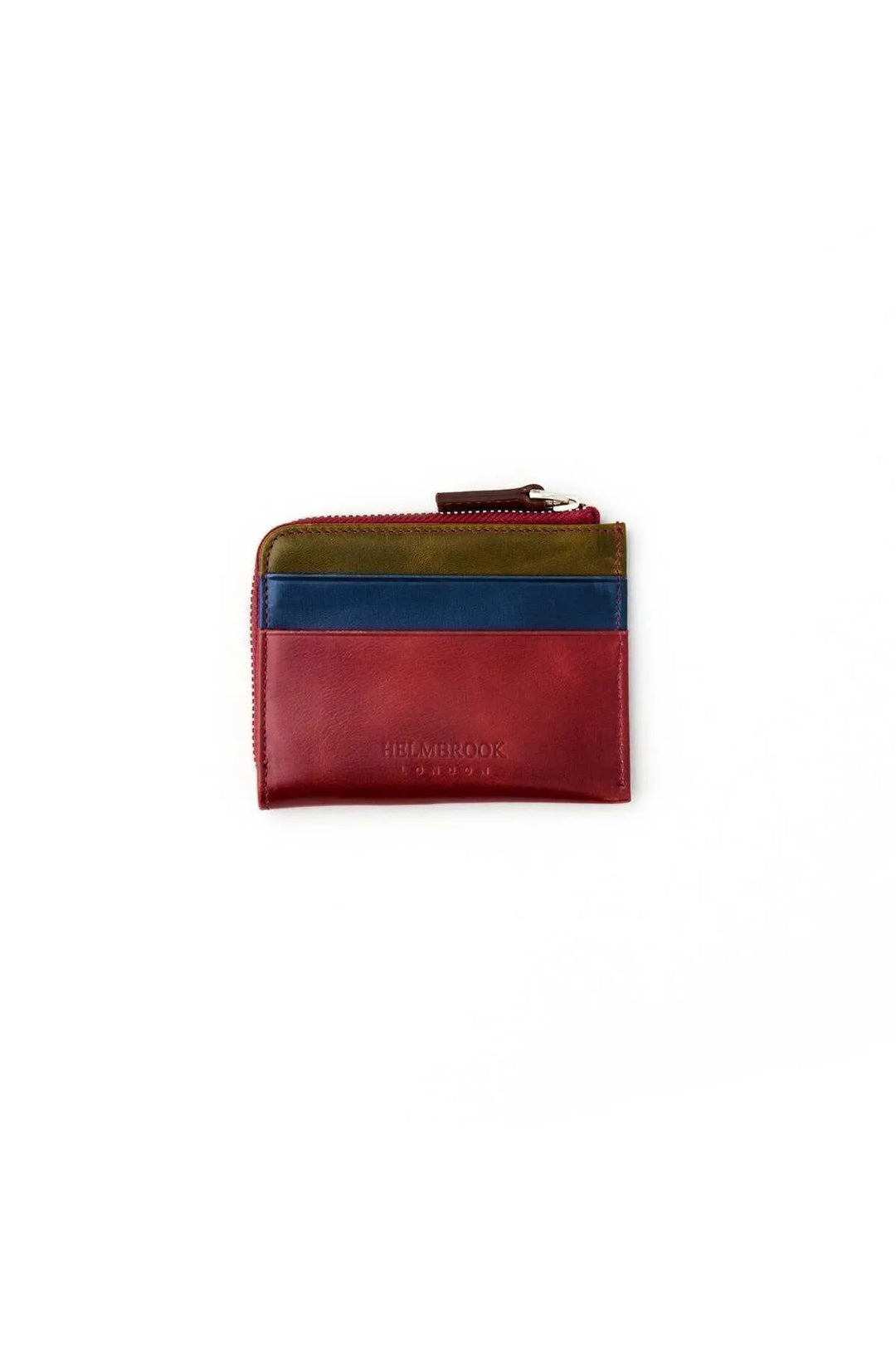 Helmbrook Porte-cartes zippé en cuir véritable pour homme avec protection RFID Seward Burgundy Plus
