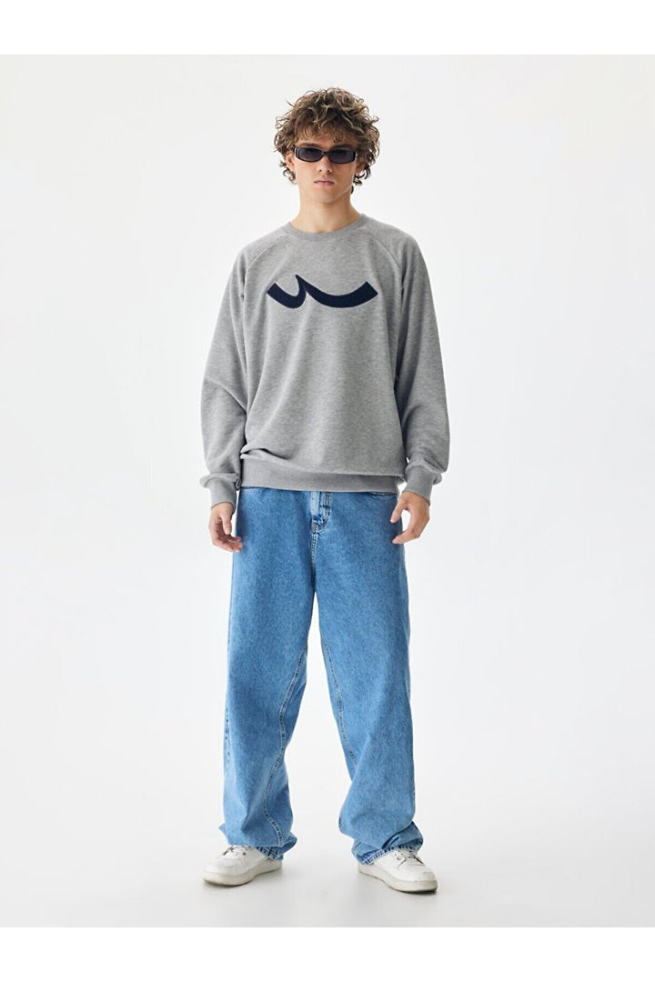LTB Sweat-shirt gris coupe régulière à manches longues et col zéro pointu