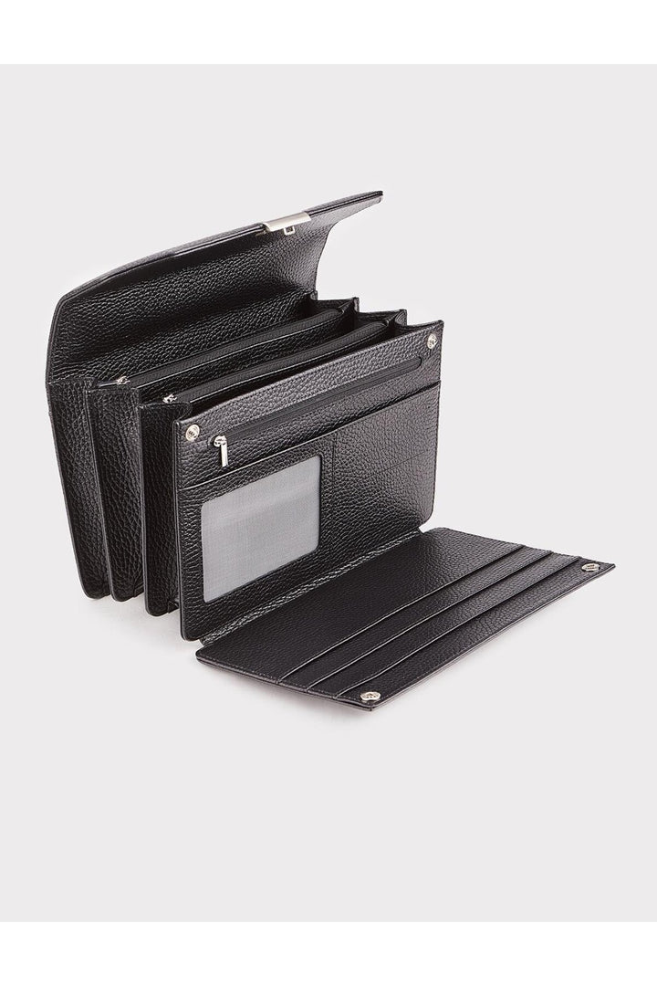 Cabani Shoes Sac en cuir véritable noir pour homme avec fermeture à pression. - Noir