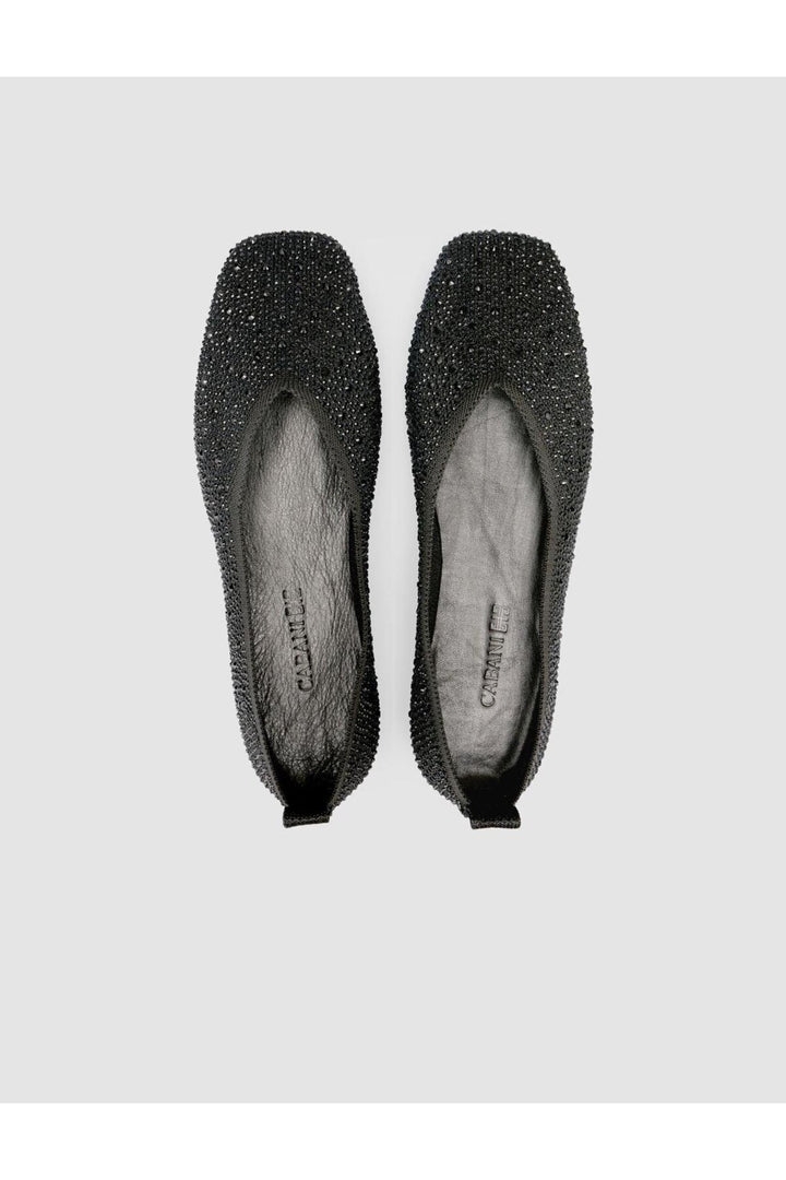 Cabani Shoes Ballerines noires en tissu avec pierres Serario pour femmes - Noir