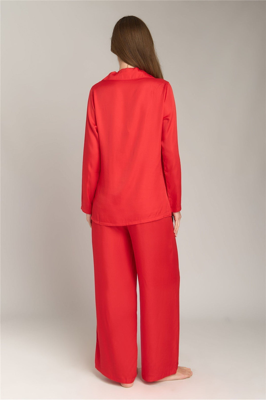 Lovely Things Ensemble de pyjamas à manches longues en satin Geraldine - Rouge