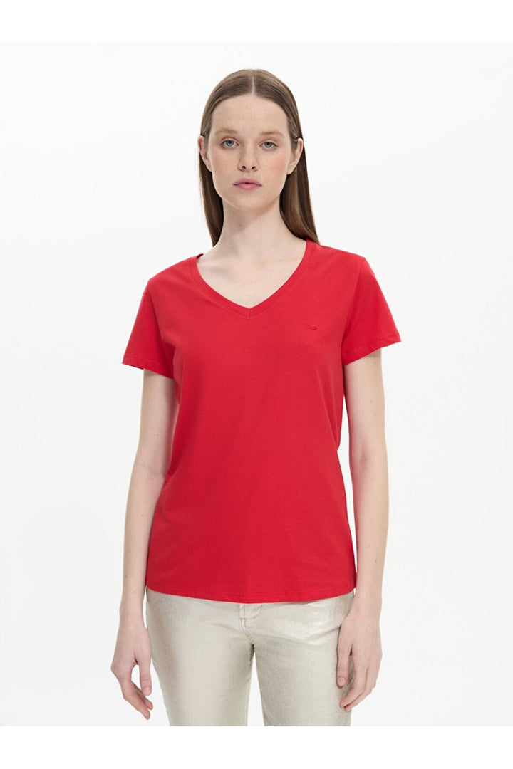 LTB T-shirt rouge classique à manches courtes Pressure avec encolure en V