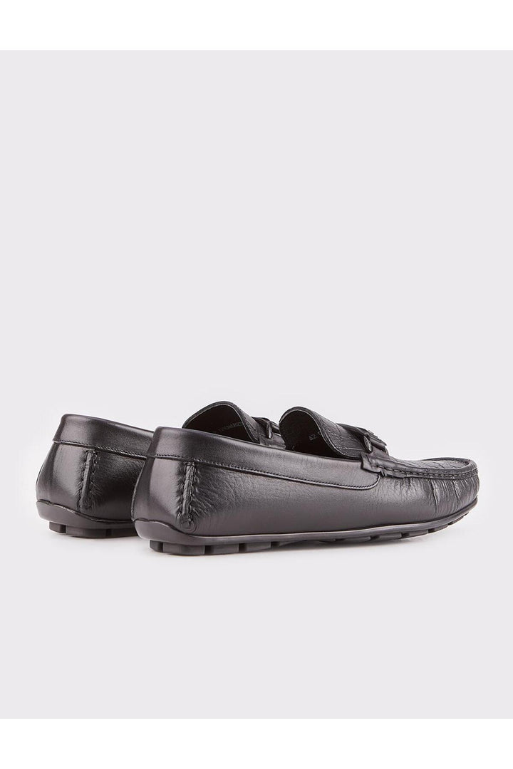 Cabani Shoes Chaussures Loafer pour hommes en cuir véritable avec semelle en caoutchouc noires - Noir