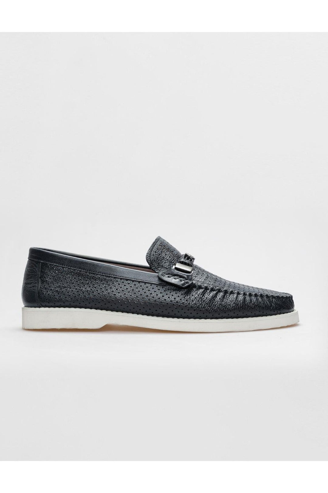 Cabani Shoes Mocassin pour homme en cuir véritable bleu marine avec détails laser. - Bleu marine