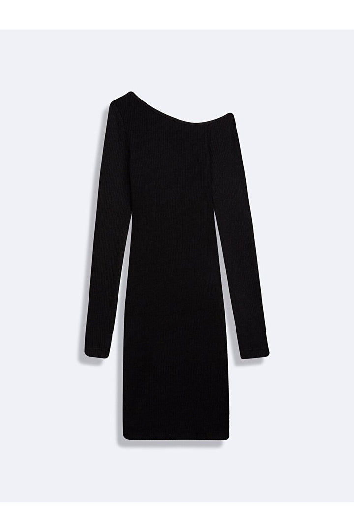 LTB Robe noire à col asymétrique et manches longues - Noir_200