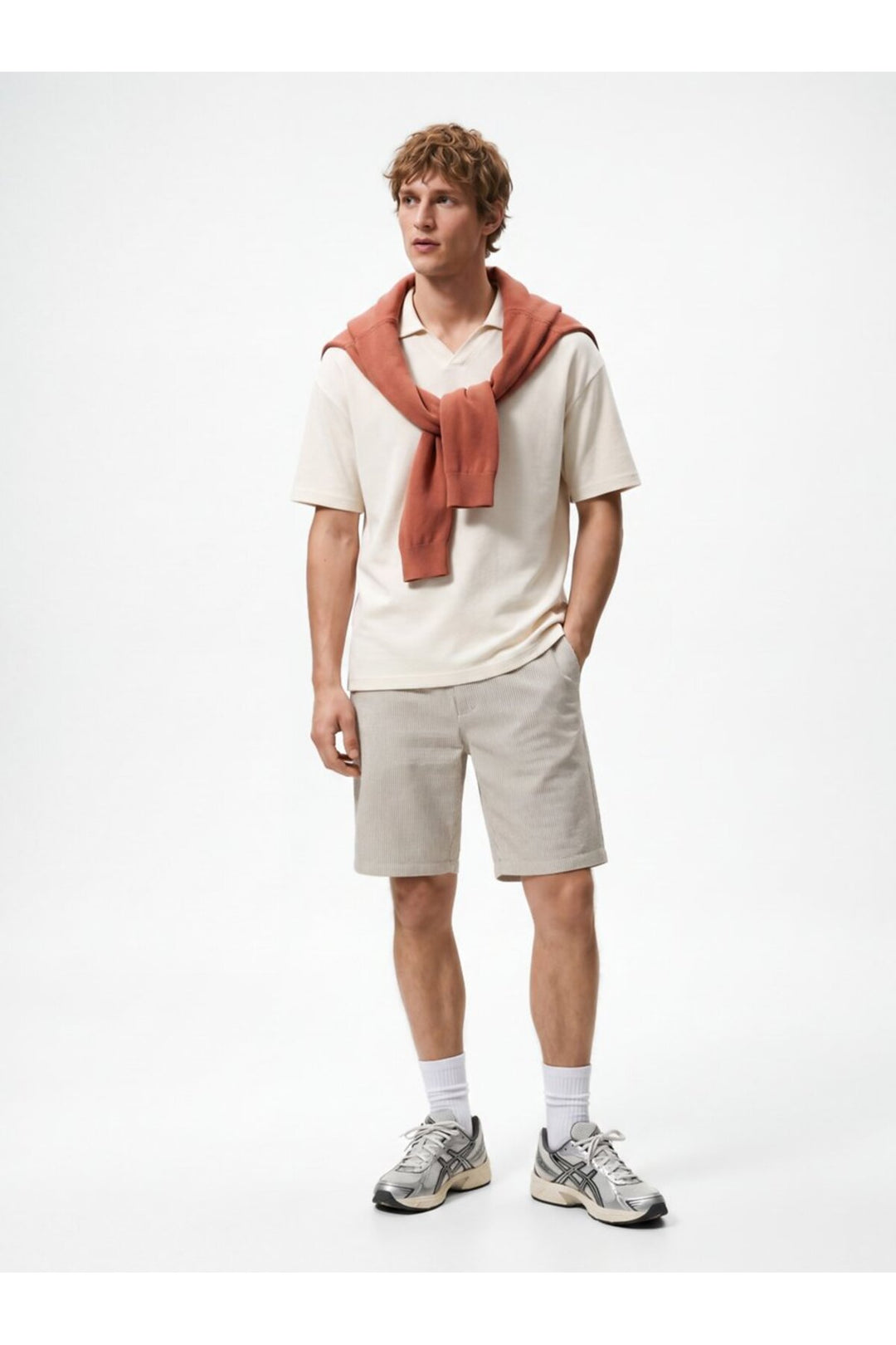 LTB T-shirt beige à col polo en piqué à V - Kaki