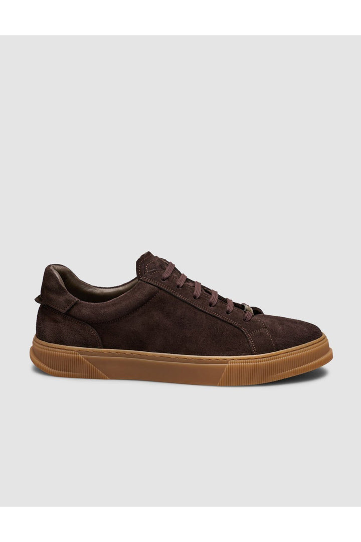 Cabani Shoes Baskets pour hommes en cuir suédé marron à lacets avec semelle tabac. - Marron