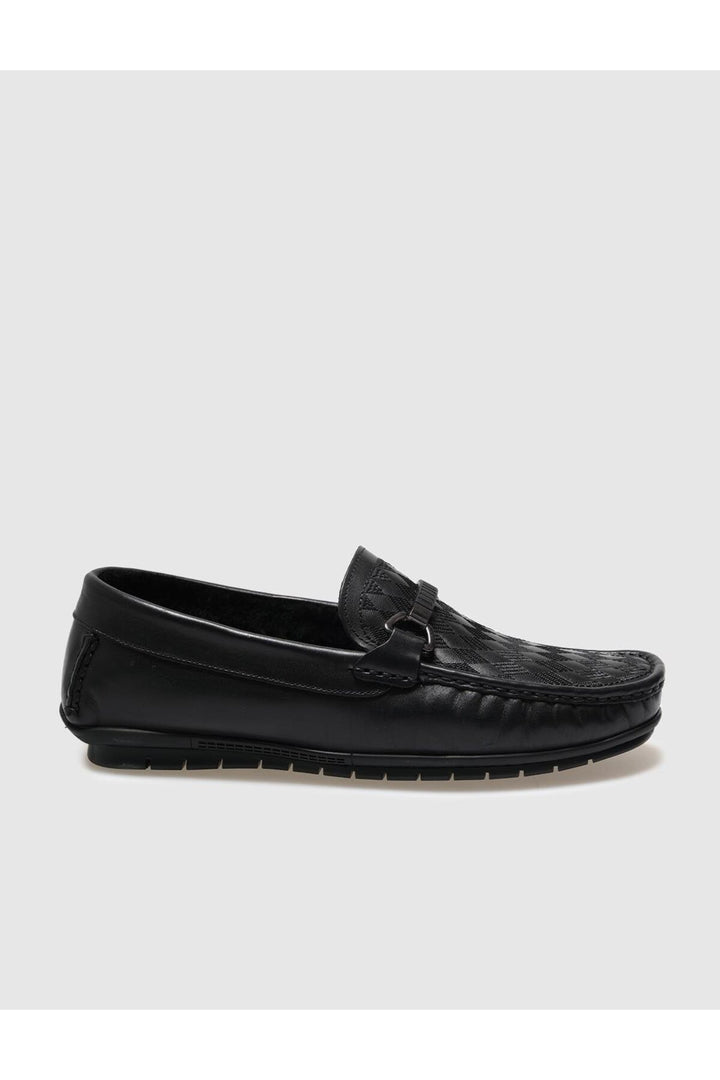Cabani Shoes Mocassin pour homme en cuir véritable avec fourrure noire - Noir