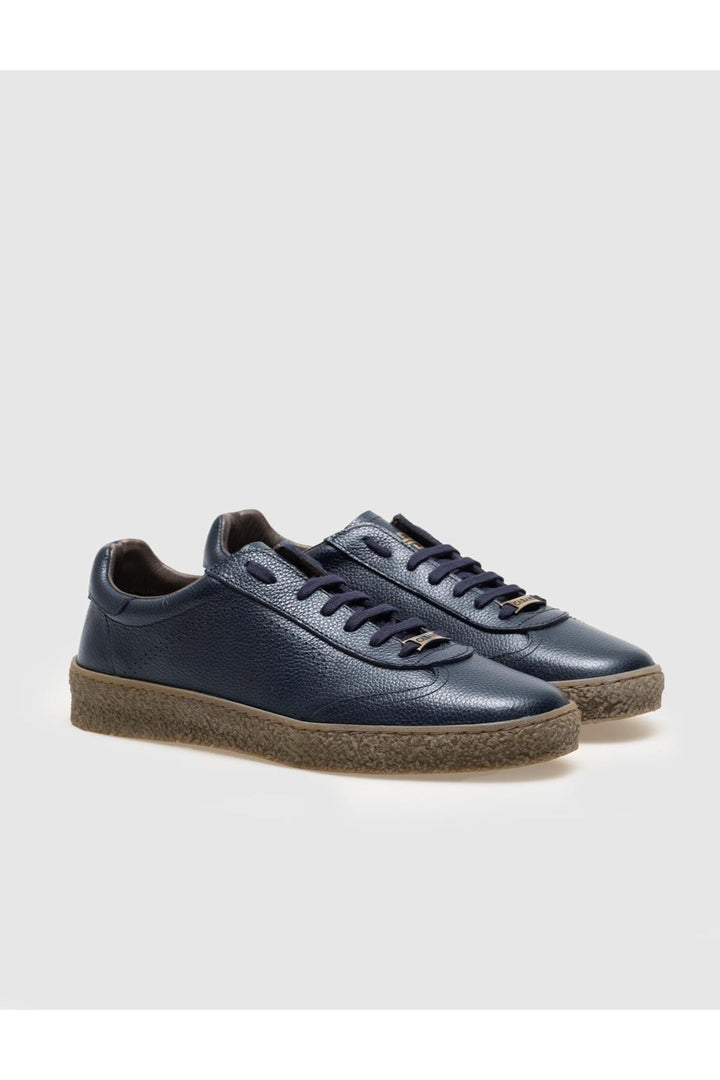 Cabani Shoes Chaussures de sport pour hommes en cuir véritable avec lacets et semelle en caoutchouc Bleu marine - Bleu marine