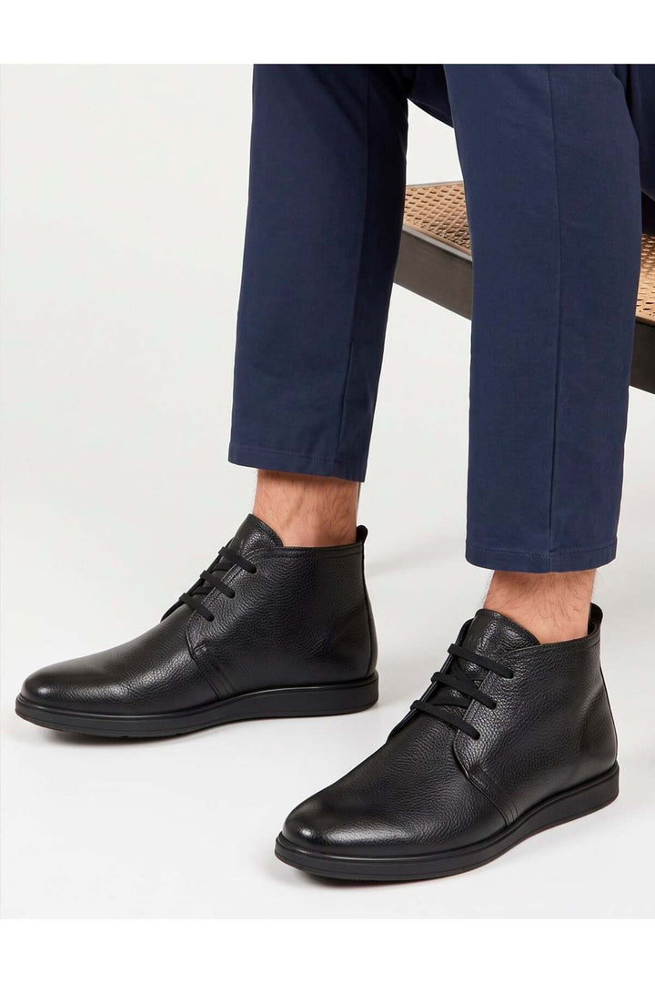 Cabani Shoes Tinano Bottes d'hiver en cuir véritable noires à lacets pour hommes - Multicolore
