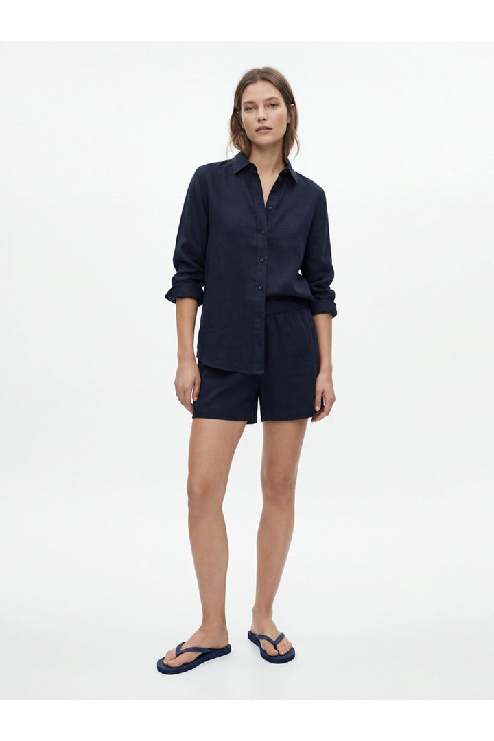 LTB Chemise bleu marine à boutons basique à manches longues - Bleu marine