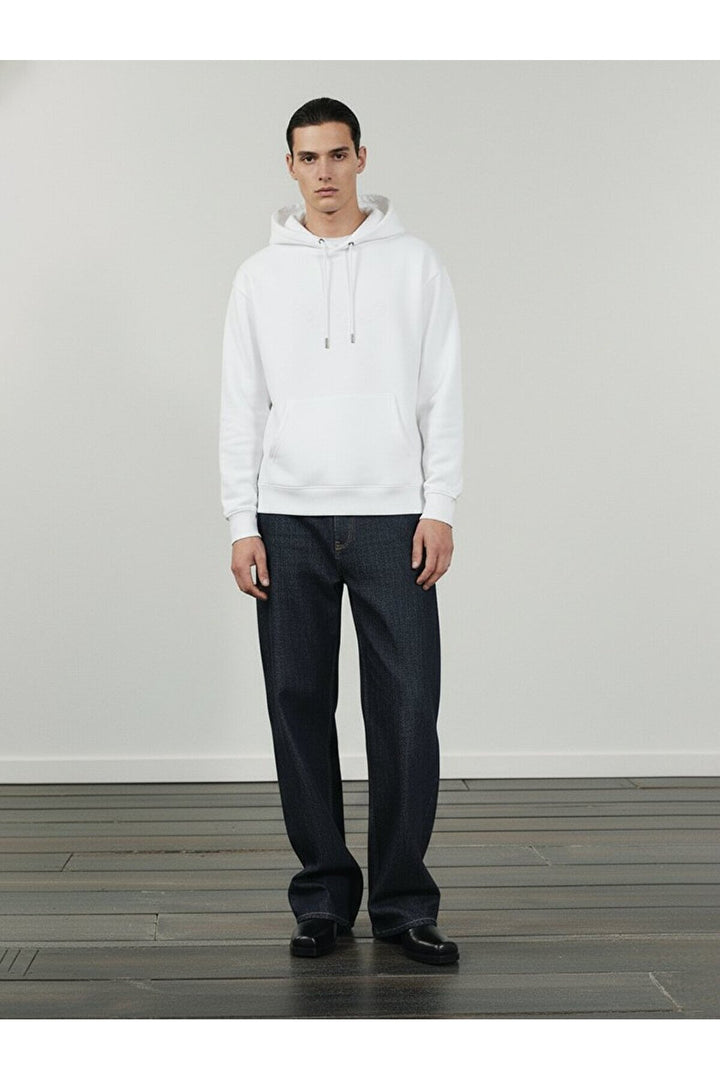 LTB Sweat-shirt blanc imprimé à capuche et manches longues