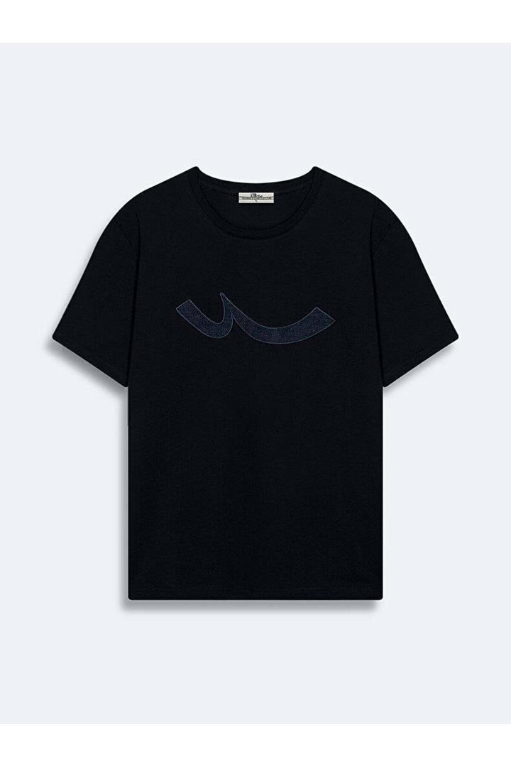 LTB T-shirt bleu marine classique imprimé à col zéro et manches courtes