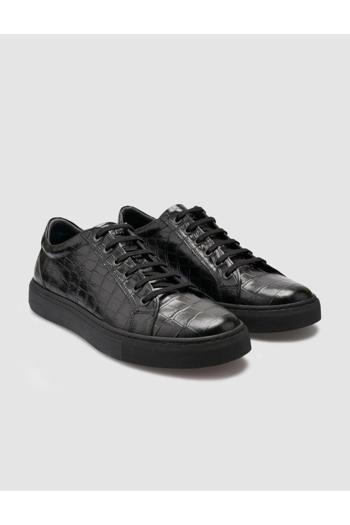 Cabani Shoes %100 Cuir véritable Noir Croco Chaussures de sport pour hommes - Noir