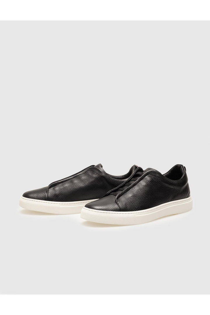 Cabani Shoes Chaussures de sport pour hommes en cuir véritable noir à lacets. - Noir