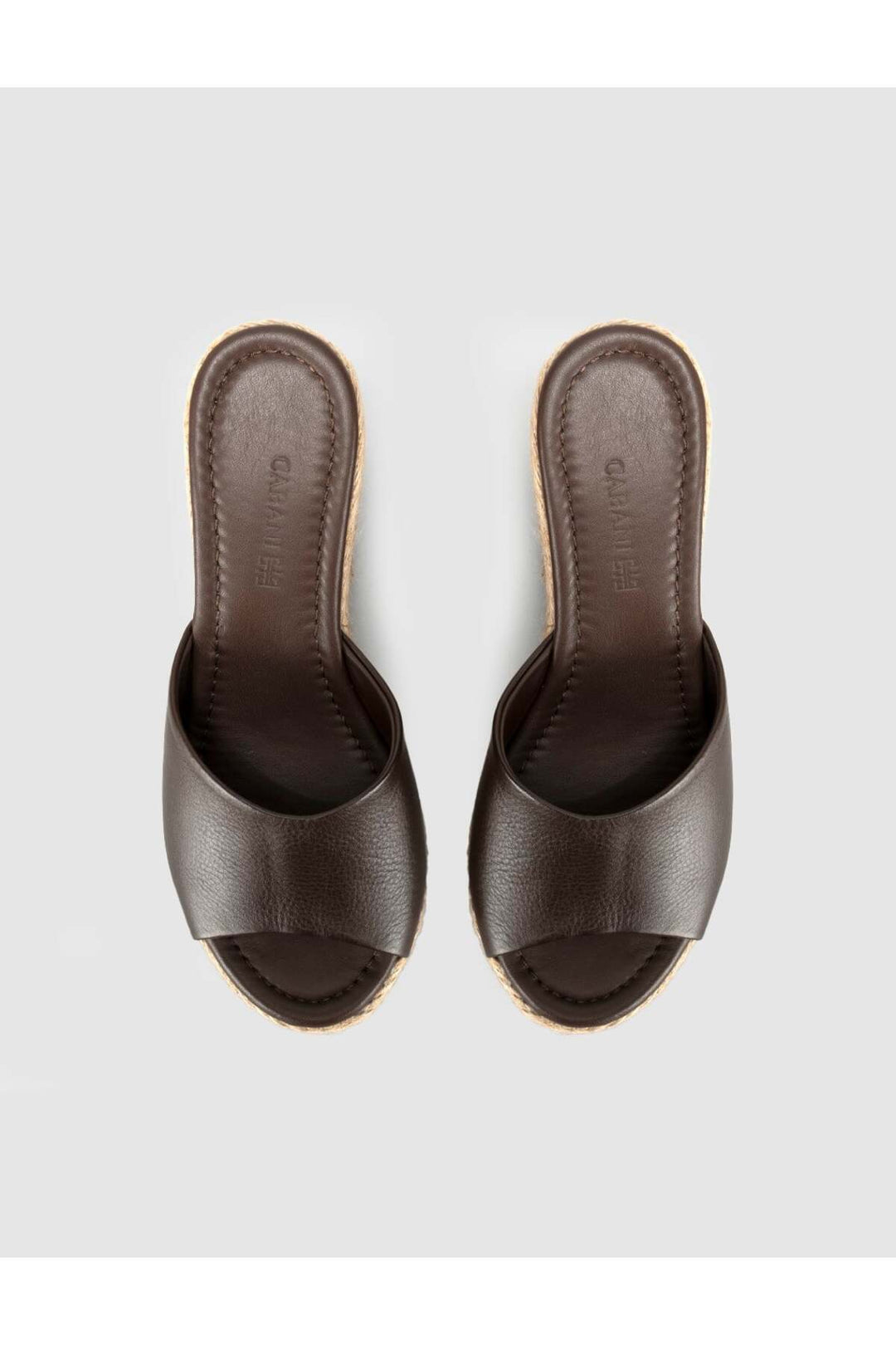 Cabani Shoes Sandales à talons compensés en cuir véritable marron avec semelle en paille pour femmes - Multicolore