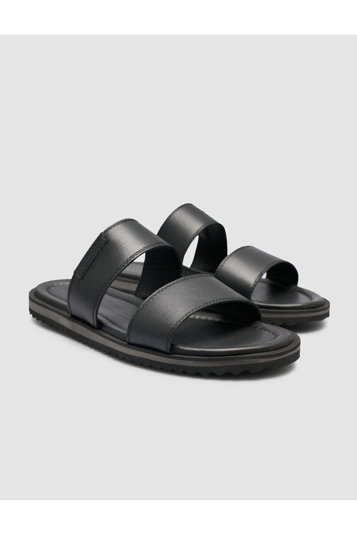 Cabani Shoes Sandales pour hommes en cuir véritable noir à bande. - Multicolore