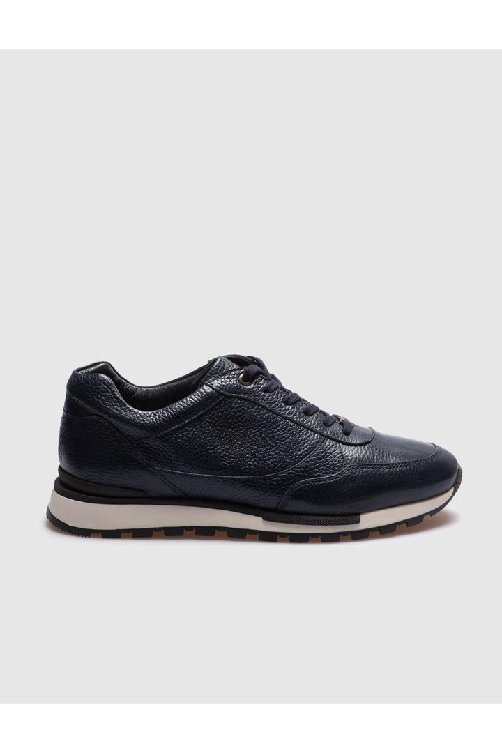 Cabani Shoes Chaussures de sport pour hommes en cuir véritable bleu marine à lacets - Bleu marine