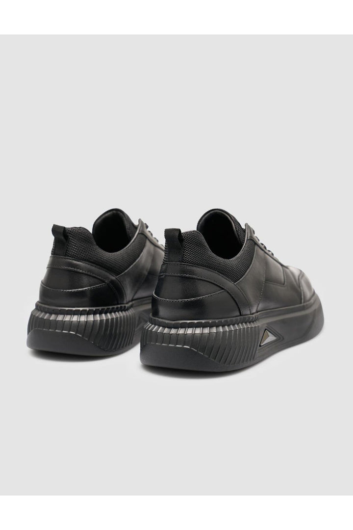 Cabani Shoes Chaussures de sport pour hommes en cuir 100 % avec semelle noire et écusson. - Noir