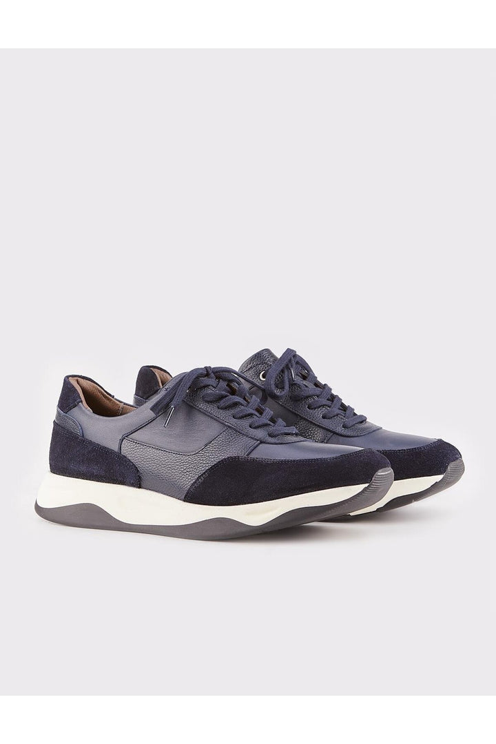 Cabani Shoes Chaussures de sport en cuir véritable pour homme bleu marine à lacets - Bleu marine