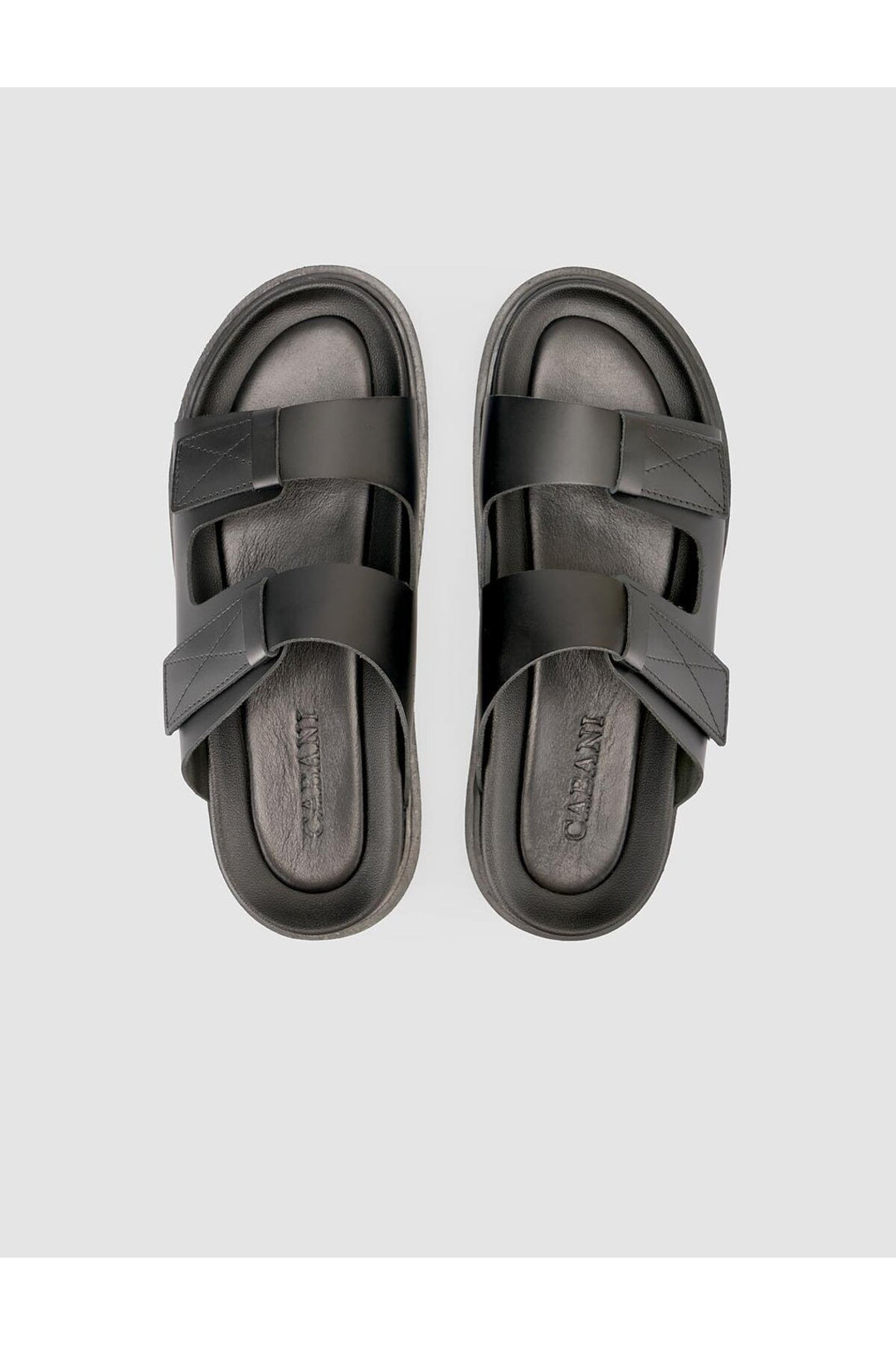 Cabani Shoes %100 Cuir véritable Sandales noires pour hommes à velcro - Noir