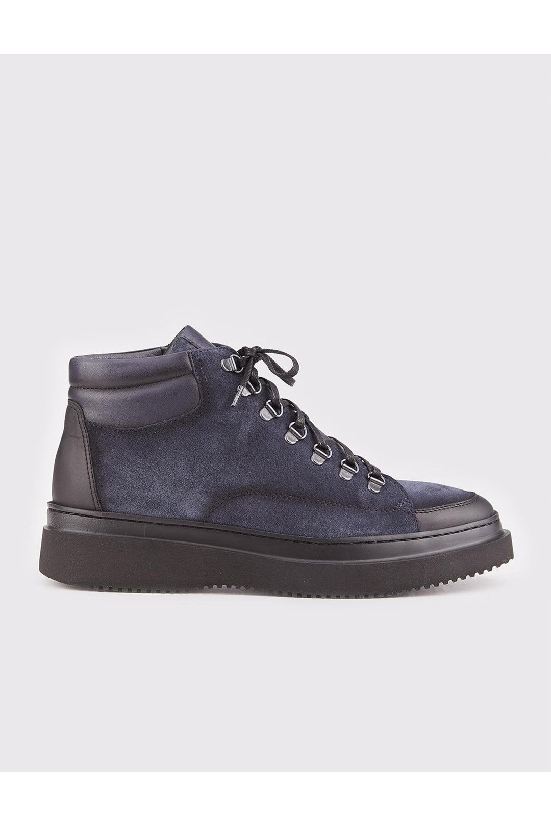 Cabani Shoes Bottines décontractées pour hommes en cuir véritable bleu marine à lacets et fermeture éclair. - Noir