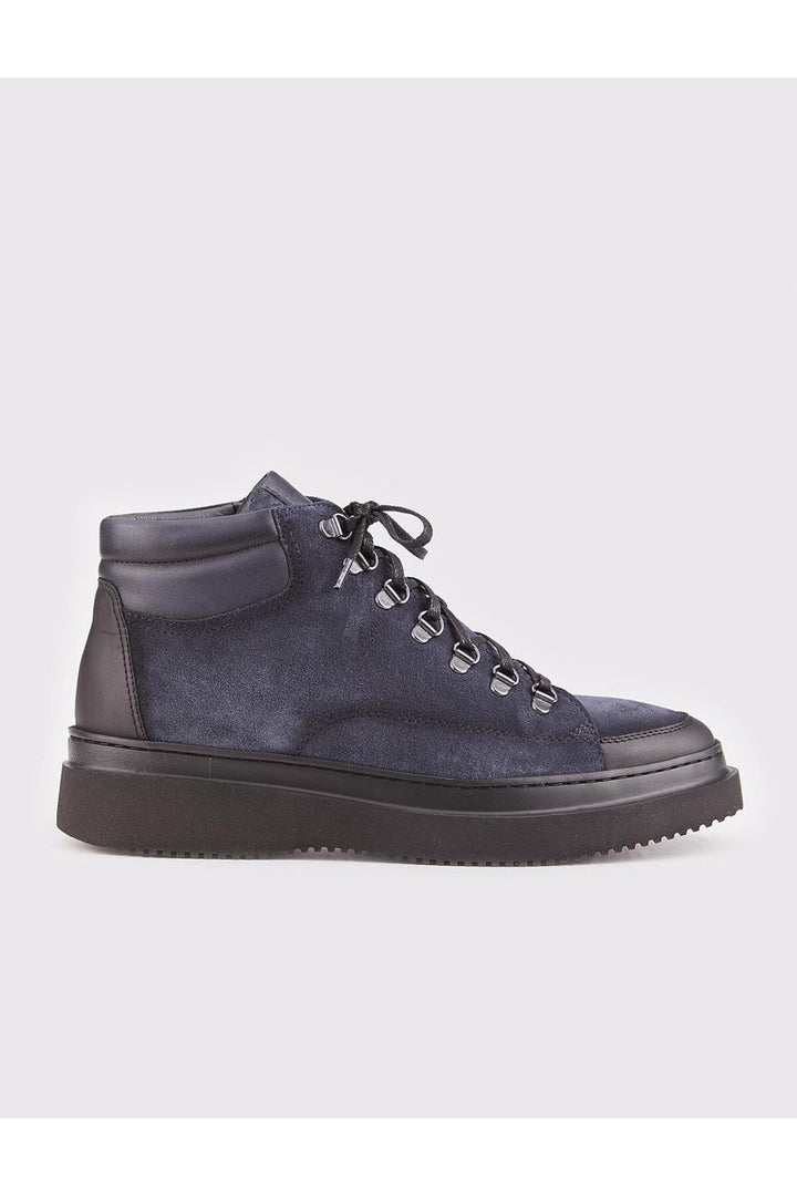 Cabani Shoes Bottines décontractées pour hommes en cuir véritable bleu marine à lacets et fermeture éclair. - Noir