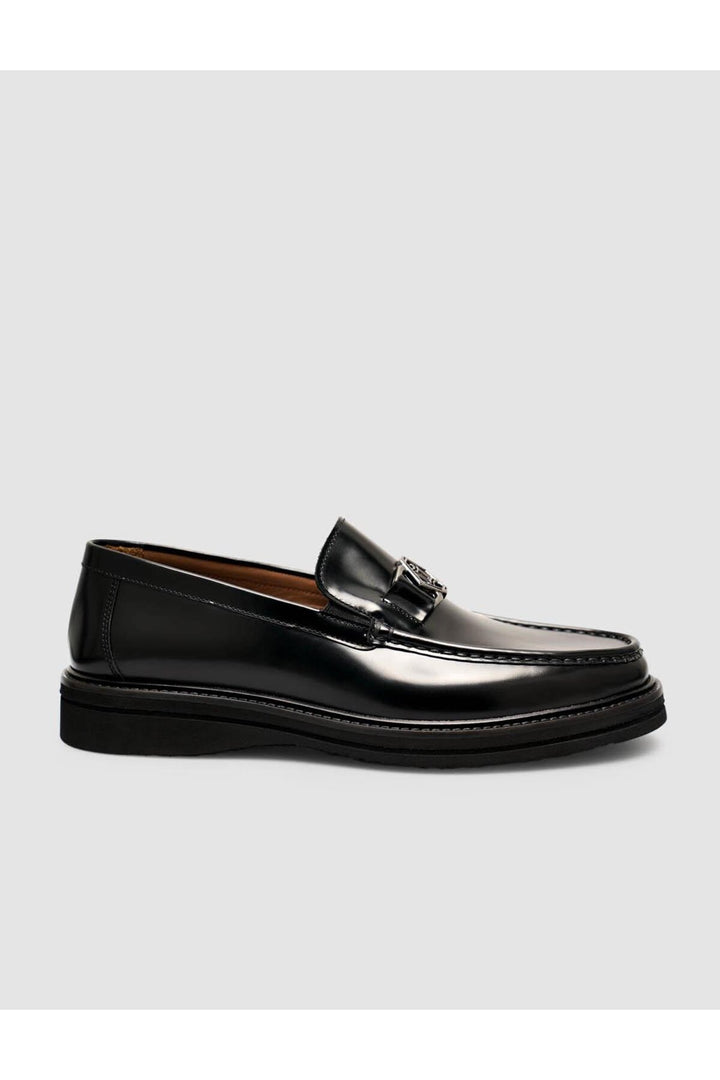 Cabani Shoes Loafer en cuir véritable noir pour homme avec boucle en métal - Noir