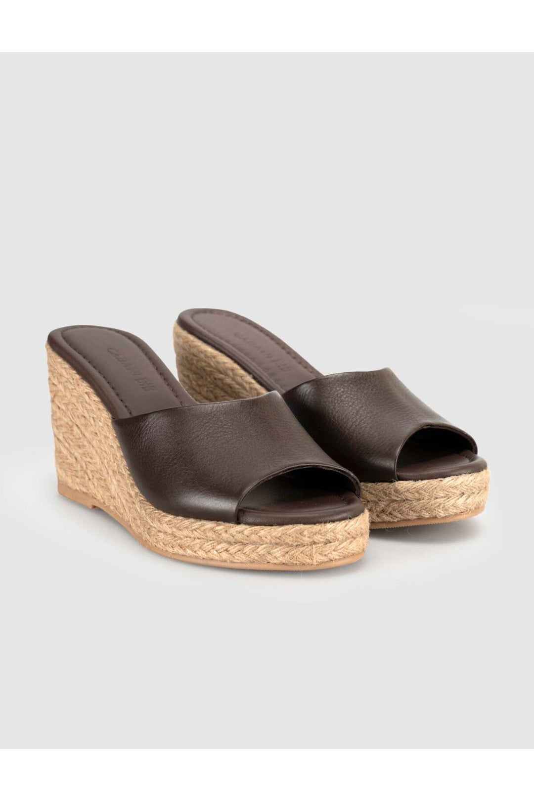 Cabani Shoes Sandales à talons compensés en cuir véritable marron avec semelle en paille pour femmes - Multicolore
