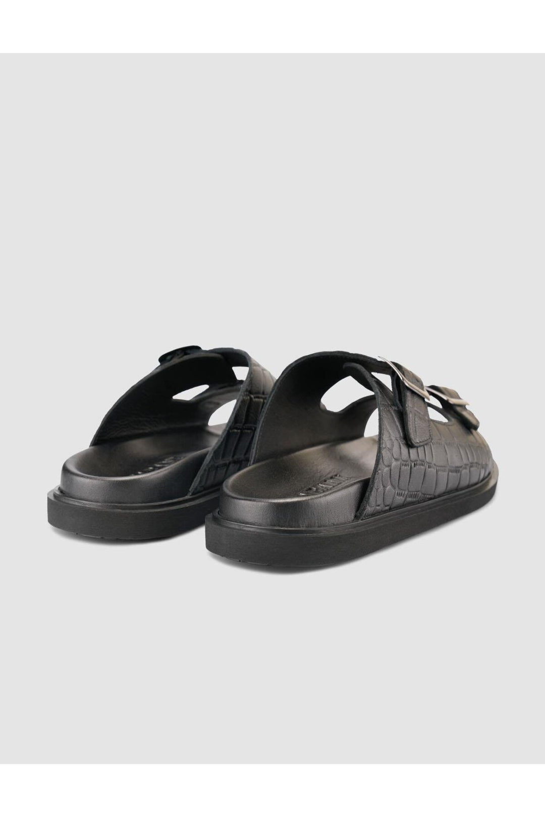 Cabani Shoes %100 Cuir Véritable Sandale Homme Noir Motif Croco - Multicolore