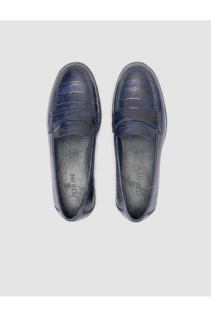 Cabani Shoes %100 Cuir Véritable Mocassins Femme Croco Bleu marine - Bleu marine
