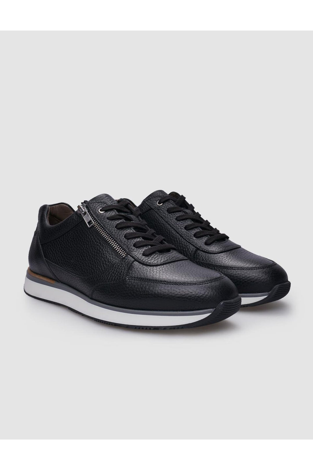 Cabani Shoes %100 Cuir Véritable Baskets Pour Hommes Noires à Lacets et Fermeture Éclair - Noir