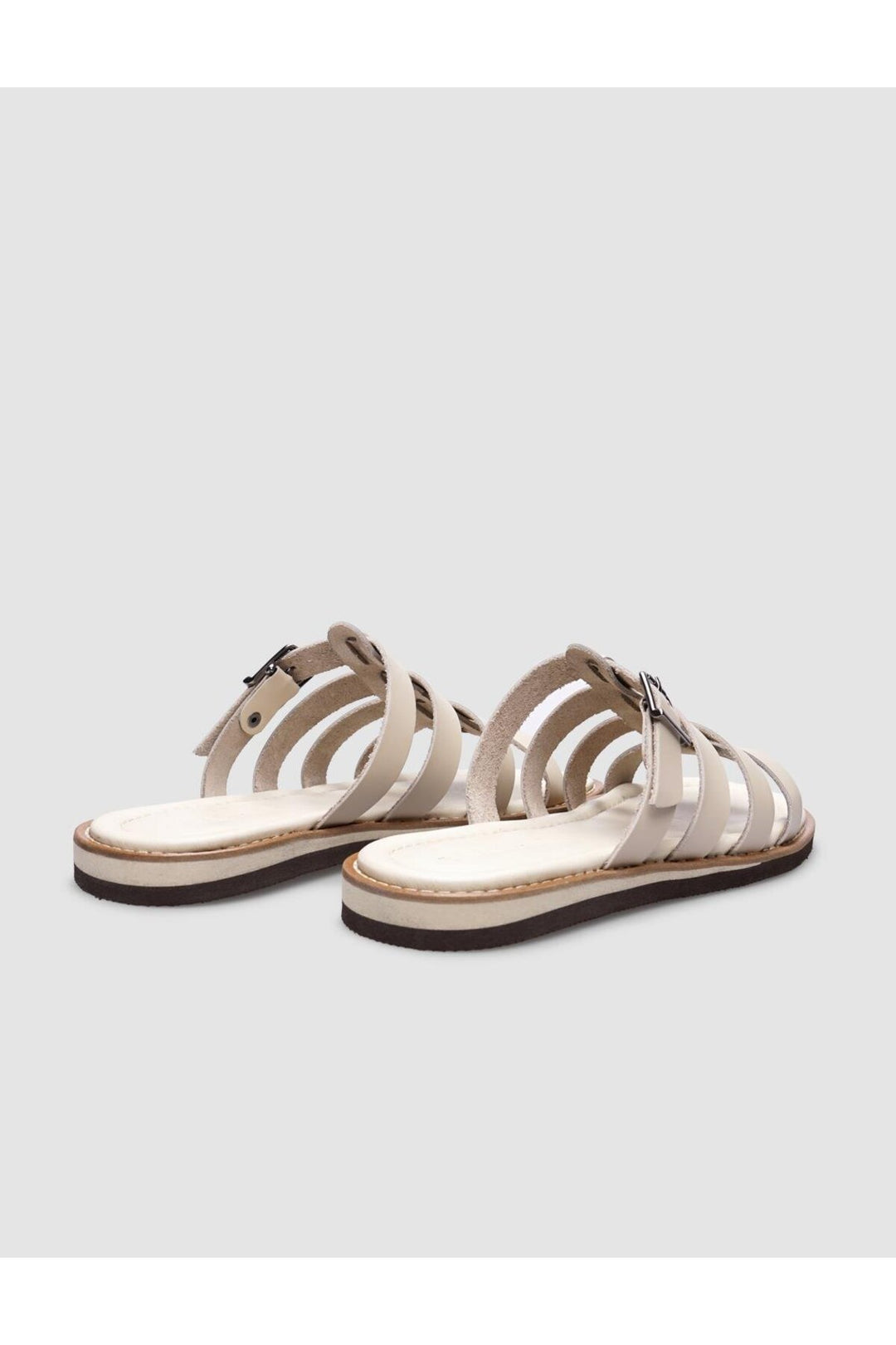 Cabani Shoes Sandales plates pour femmes en cuir véritable beige avec boucle sur le côté à 100%. - Multicolore