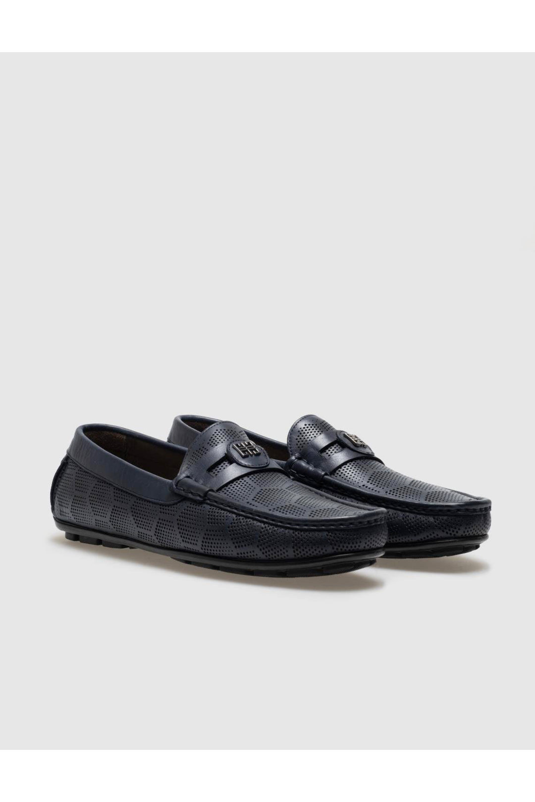 Cabani Shoes Mocassin pour homme en cuir véritable bleu marine avec boucle. - Bleu marine