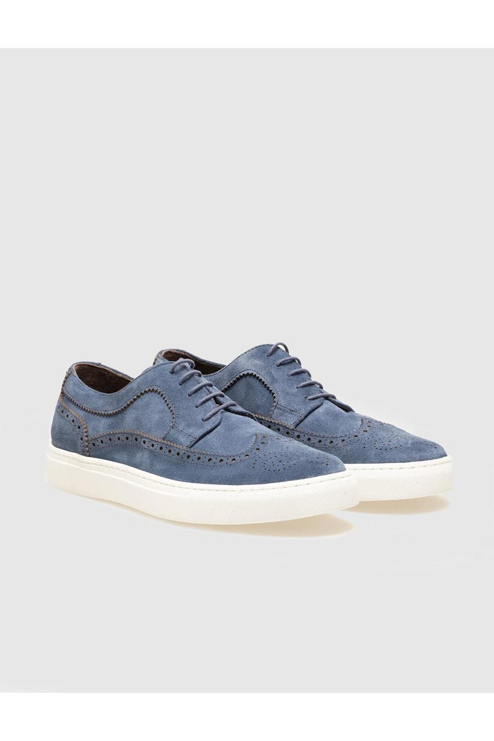 Cabani Shoes Chaussures de sport pour hommes en cuir véritable en suède bleu avec lacets. - Bleu