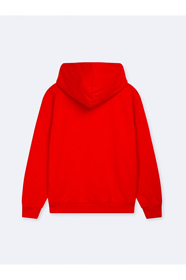 LTB Sweat-shirt rouge imprimé à capuche et manches longues