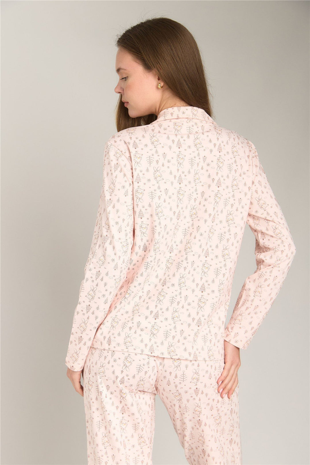 Lovely Things Ensemble de pantalons de chemise à manches longues en tricot RABBIT - Ensemble de pyjamas - Rose clair