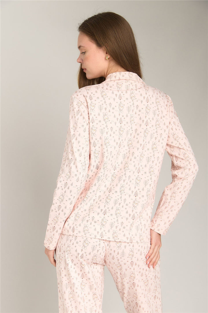 Lovely Things Ensemble de pantalons de chemise à manches longues en tricot RABBIT - Ensemble de pyjamas - Rose clair