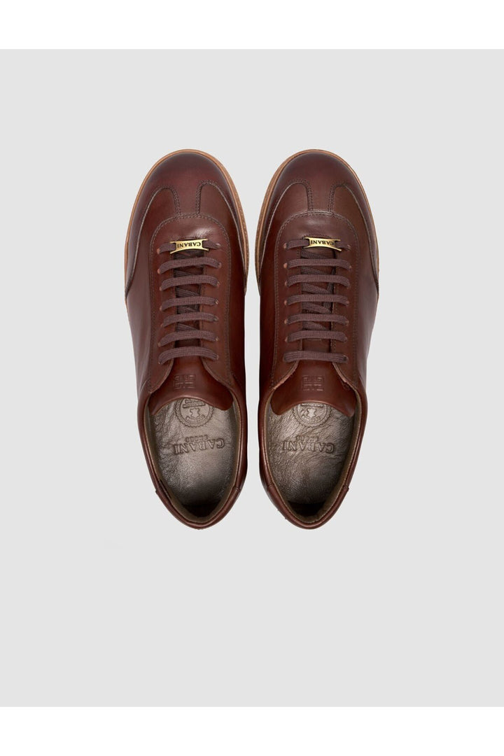 Cabani Shoes Baskets pour hommes en cuir marron à lacets avec semelle en caoutchouc - Tabac