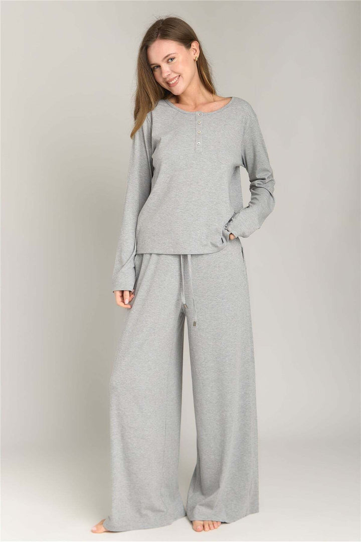 Lovely Things CAROL Kaşkorse Patlı Uzun Kol Tişört Pijama Üstü - Bordo